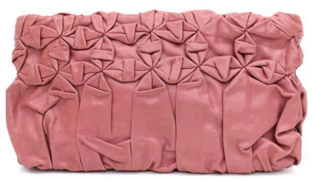 Prada Rose Bag Clutch Pink Leather Gathered Handbag Pink
